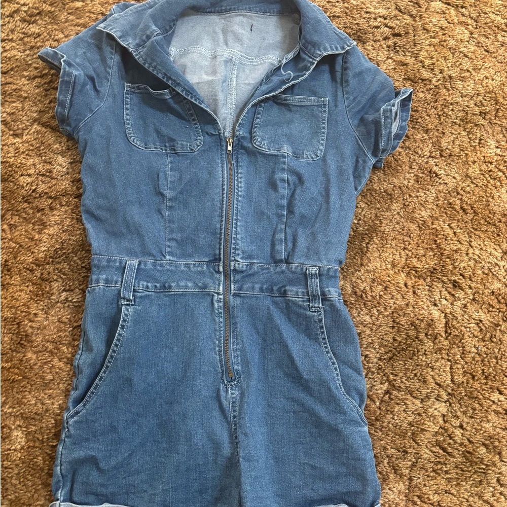 Denim Short Sleeve Jumpsuit